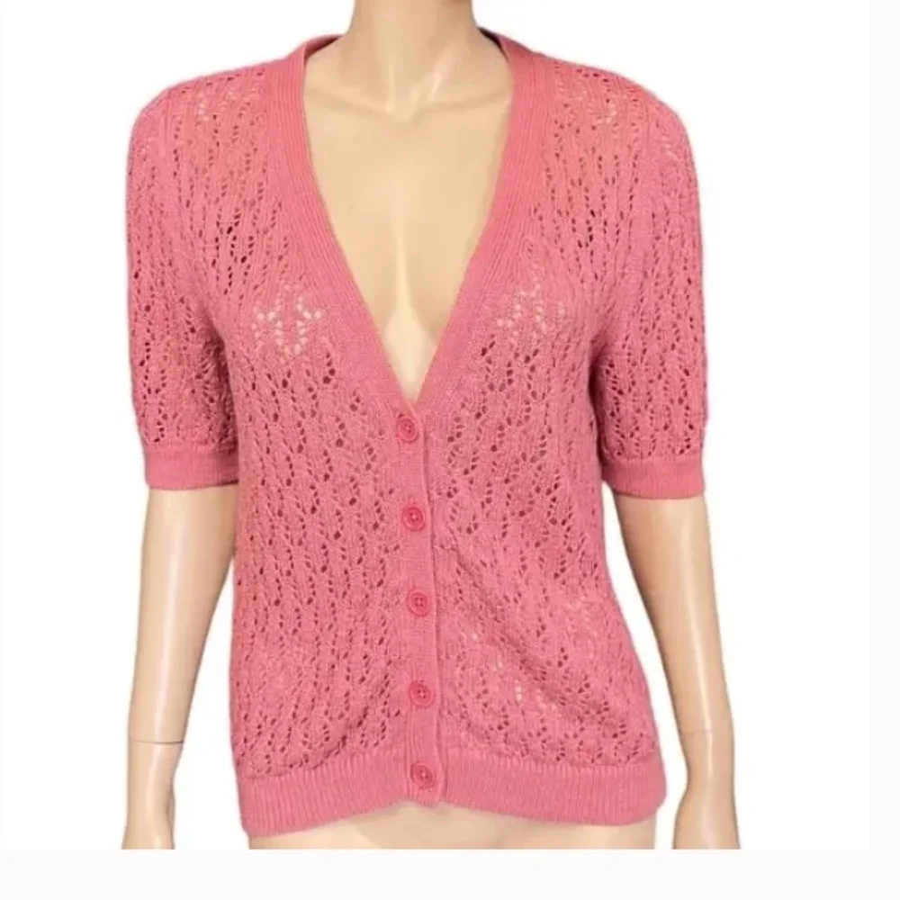 Reformation Linen 2pc Set  Aubree Dress @ Cardi Mini matching crochet cardigan L